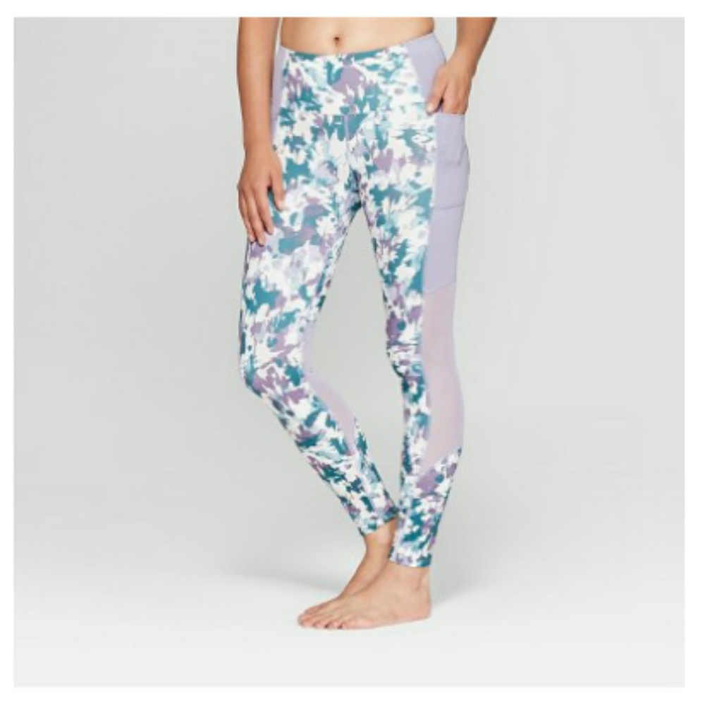 Womens Comfort Printed Mesh Panel Mid-Rise Legging